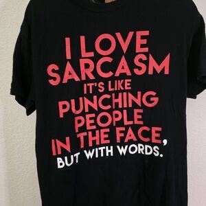 Spencer's Black Tee with Bold Red Text